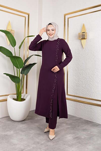 HARMAN BUTİK İnci Detaylı Tesettür İkili Takım Gül Kurusu