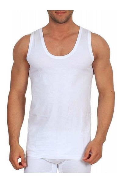 Tutku White Men's 100% Combed Cotton Strap Tank Top 6 Pieces