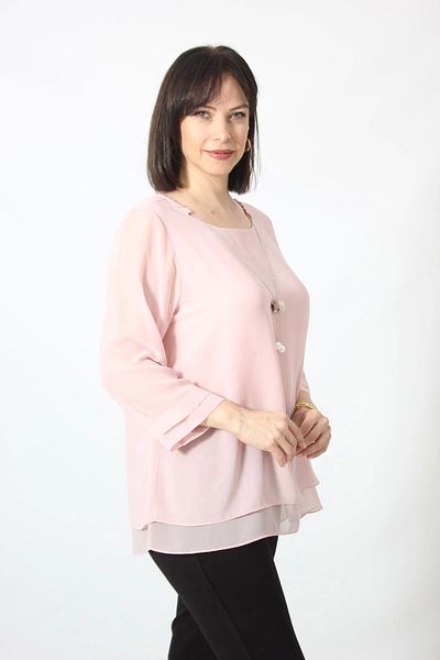 Moda Berray 1934 Necklace Chiffon Plus Size Stylish Blouse Light Pink