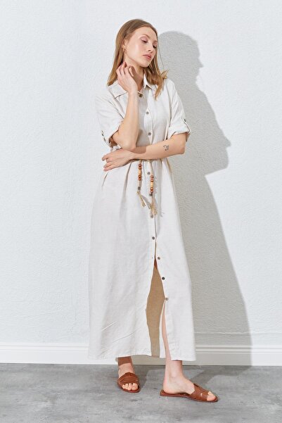 TENA Γυναικείο Φυσικό Διπλό Μακρύ Φόρεμα με Μανικετόκουμπα