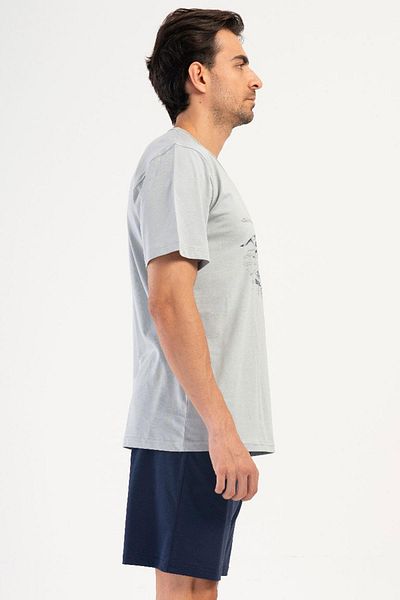VİENETTA Men's Short Sleeve Gray Shorts Pajamas Suit 100% Cotton C1T3N1O504