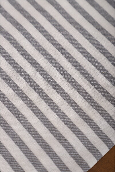 KAMİZ Gray Striped Linen Runner 40X150 cm