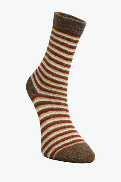 Buluş Organic Комплект от 2 унисекс кафяви - раирани зимни дебели чорапи до глезена от органична вълна