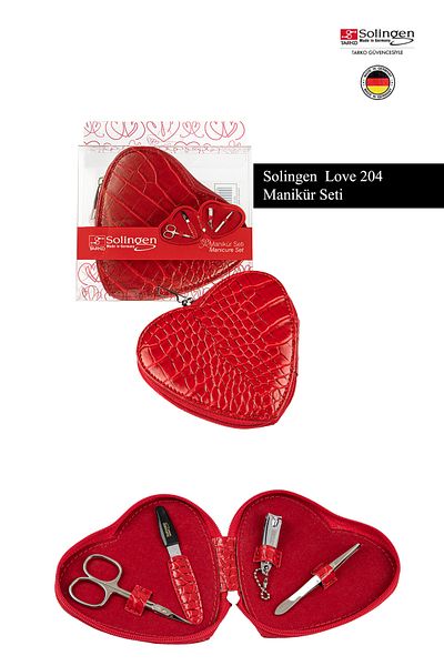 Solingen Love Manicure Set 204 -Stainless Steel-Scissors, File, Tweezers, Nail Clippers
