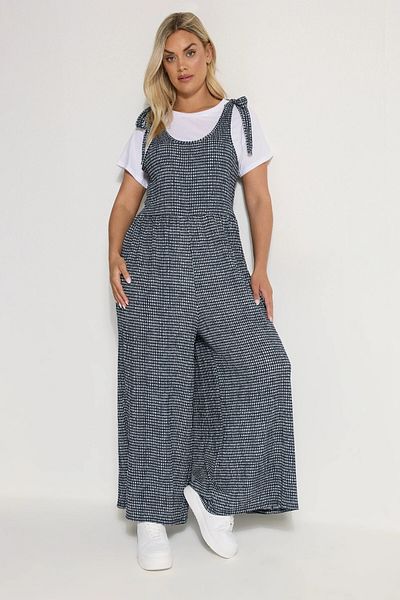 Stil Diva Large Size Loose Wide Leg Straps Tie-Up Square Print Maxi Jumpsuit 160362