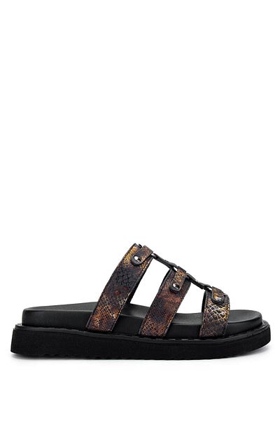 Tamer Tanca Women's Genuine Leather Black Flat Slippers