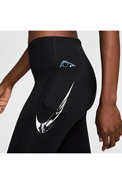 Nike Dri Fit Fast Mid Rise 7/8 Leggings Tight Kadın 3 Cepli Spor Tayt Siyah