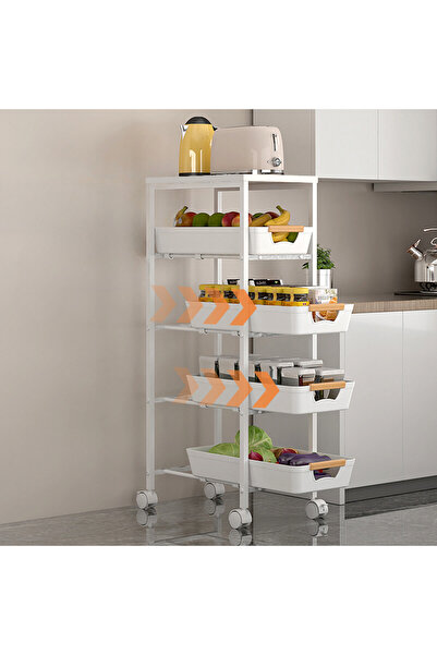 Viyogo Slim portable stand with 5 levels, 4 retractable shelves and 1 MDF shelf, 360° rotatable, white