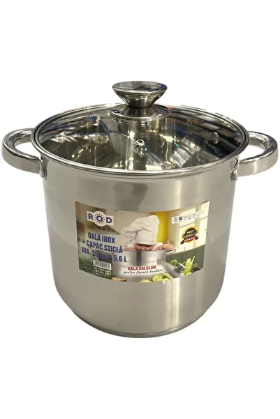 OEM Stainless steel tall pot with lid, capacity 5.6 l, diameter 20 cm, double bottom, induction base, ROD 19269