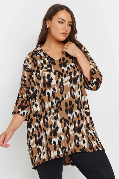 Stil Diva Plus Size Shirt Collar Half Sleeve Asymmetric Hem Cut Long Blouse 303633