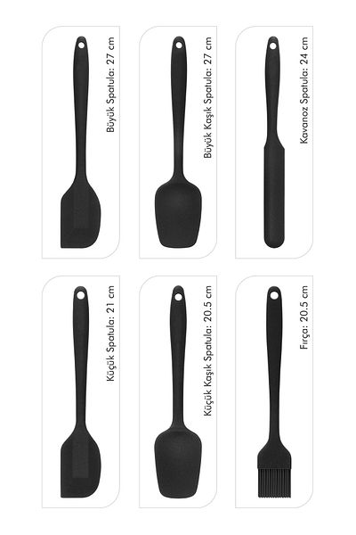 SUMO Margo Heat Resistant Fireproof Non-Stick Silicone Spatula Set 6 Pieces Black