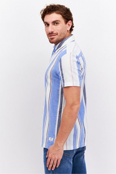 Esprit Men Regular Fit Stripe Short Sleeves Casual Shirt, Blue