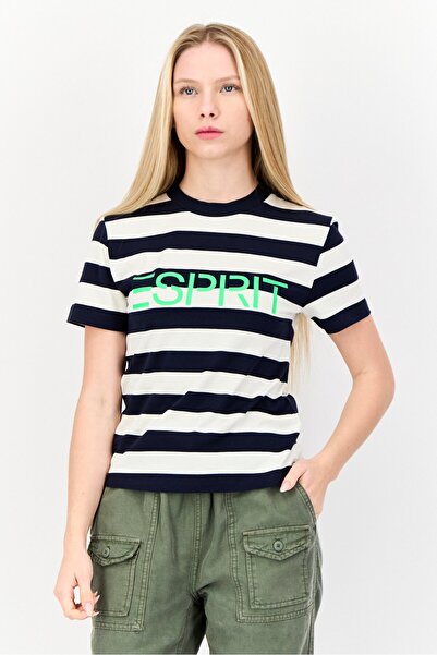 Esprit تي شيرت نسائي برقبة دائرية وأكمام قصيرة وشعار العلامة التجارية، متعدد ...