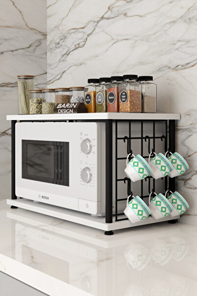 BARIN DESIGN Çevir Kur Metal Telli Mikrodalga Üstü Raf Baharatlık Askılı Çok Amaçlı Mutfak Organizer