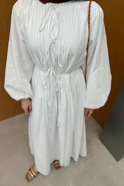 QUQA Ribbed Linen Dress - Ecru