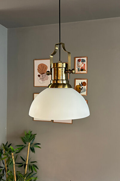 Bamyum Perry Cam Tekli Avize Silindir Eskitme Beyaz Başlık Retro Sarkıt Lamba Restoran Salon Aydınlatma