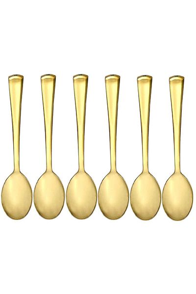 PUFO Set of 6 Pufo Ellegance spoons for coffee, tea, dessert, steel, gold, 15 cm