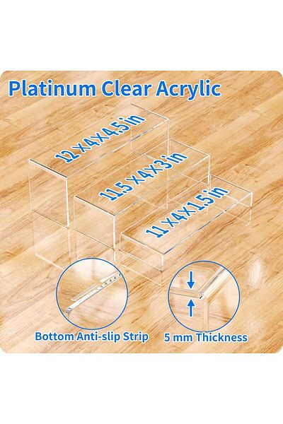 Generic Acrylic Display Riser, 3 Pcs 12" Large Acrylic Risers, Clear Rectangular Stands for Candy Dessert