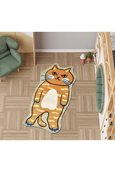Rugs Modern Halı Lina Koleksiyonu Ayakta Sarı Kedi Desenli Modern Dekoratif H...