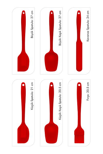 SUMO Margo Heat Resistant Fireproof Non-Stick Silicone Spatula Set 6 Pieces Red