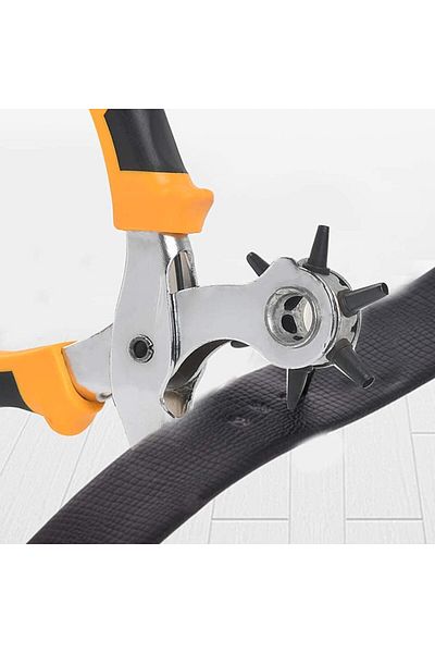 PUFO Clește perforator cu 6 capete rotative pentru curea, negru/portocaliu