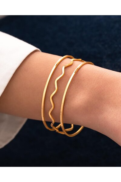 3'lü Kombin 2 Suyolu Ajda 1 Zigzag Ajda Model 24 Gr(GRAM) 22 Ayar Altın İşçiliksiz Bilezik