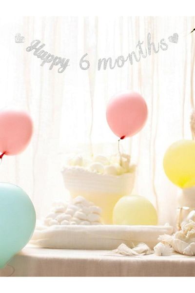 Parti Adresi Ασημένιο ασημί πανό με κείμενο Half Age Happy 6 Months