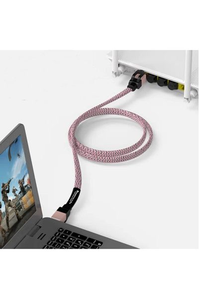 Ofnpftth Ethernet cable CAT7 Ofnpftth, nylon/metal, light pink/black, 3 m