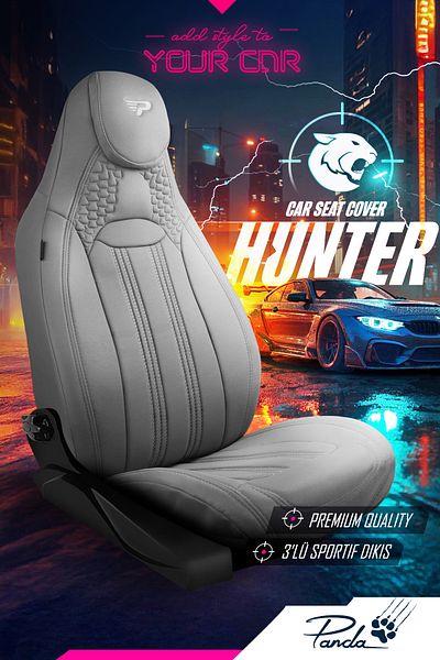 Panda Kılıf Panda Hunter Lacost Fabric Automotive Seat Cover with Orthopedic Support-Full Set
