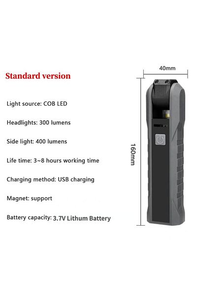 Choice Gray Portable Cob Working Light Magnetic Flashlight Usb Rechargeable Flexible Inspection Hand Lamp W