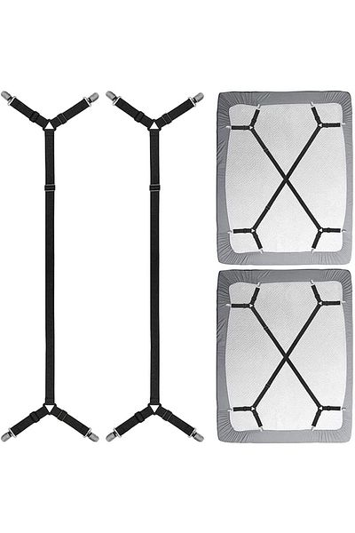 Choice Black 2 PCS Sheet Fastener Fixing Straps, Adjustable Cross Elastic Straps, Flat Fit Sheet Clips for