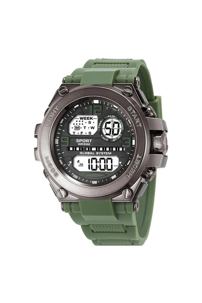 Choice ساعة رياضية رجالية متعددة الوظائف باللون الأخضر مقاومة للماء مع منبه م...