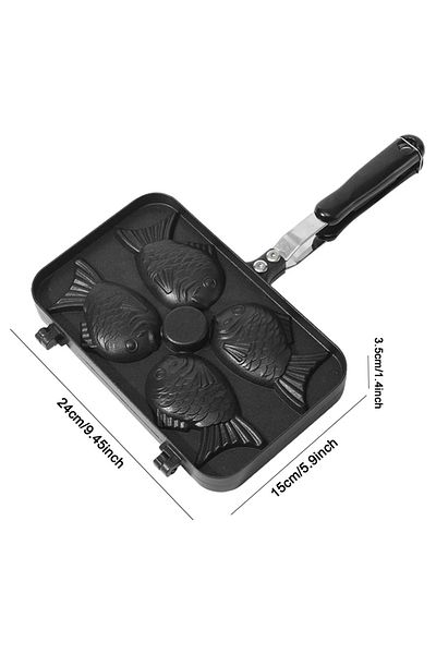Andy&RoseHome black Kitchen Japanese Taiyaki Double Fish Shaped Hot Dessert Waffle Cake Maker Pan Japanese Pancake