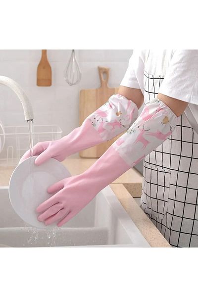 DİVAYS Practical Hot Dishwashing Glove Durable Long Waterproof Rubber Dish Cleaning Gloves