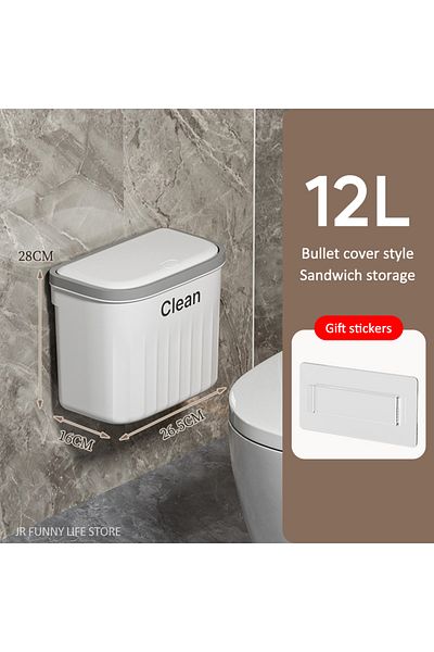 Choice 12L white 12/16L Press Type Wall Mounted Trash Can For Bathroom Toilet Garbage Bucket With Lid Kitch