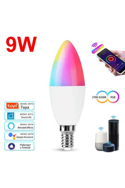 Choice Yes 220V 9W 220V 5W 7W 9W Tuya WiFi Smart Bulb E14 candle Light Dimmable RGB Lamp Smart Life APP Ale