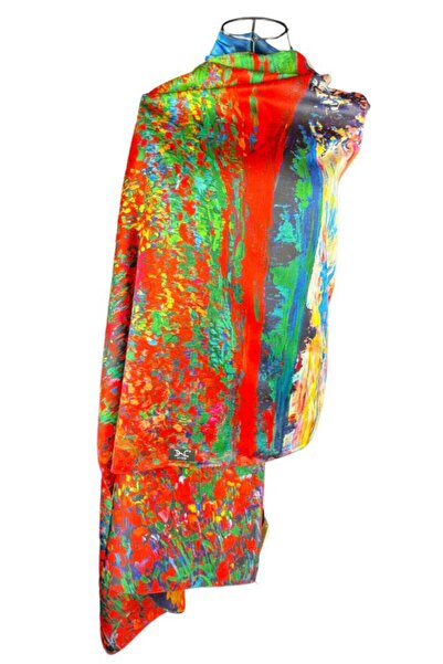 DACSHOP Esarfa tip sal cu 2 fete pictata bleumarin/galben