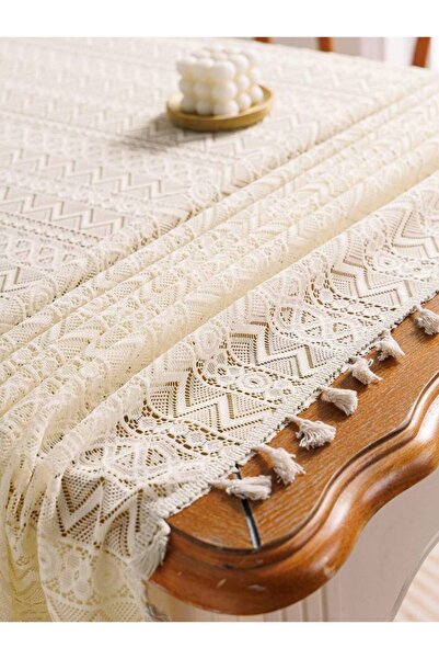 Choice مفرش طاولة من الدانتيل البيج البيج مقاس 140 × 200 سم، مفرش طاولة للمطبخ للطاولات المستطيلة أو الطاولات