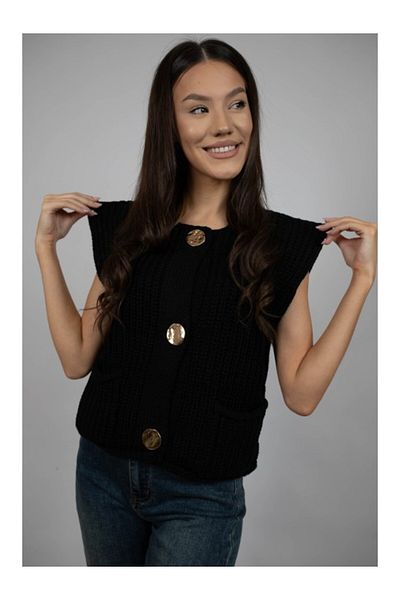 Lamiar Anne Short Cardigan Sweater, Thick Knit, One Size, Black