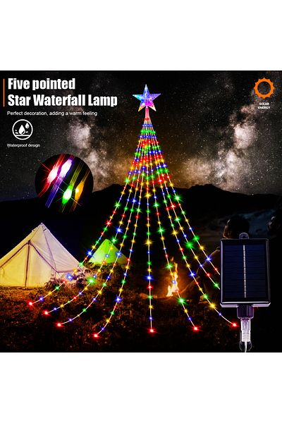 Choice 9.8Ft 280Leds Multicolor Solar Outdoor String Lights,280 LED Star Fairy Lights 9 Strands 9.8ft Water