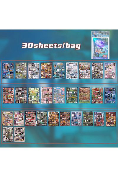 mr.paper S24944-1 Mr. Paper 1style 30sheets/bag Retrospective Voice Cut Film Sticker Book Creative Handbook D