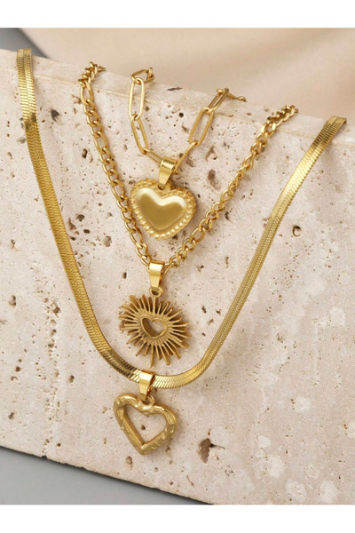 Choice AYA6186201HB 3 قطع قلادة على شكل قلب بوهيمي عصري سلسلة متعددة الطبقات ...