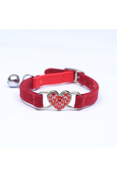 Choice Red Heart Charm and Bell Cat Collar Safety Elastic Adjustable with Soft Velvet Material 8 Colors Pet