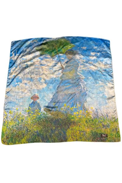 DACSHOP FU women's square scarf, light blue/yellow, 70x70 cm