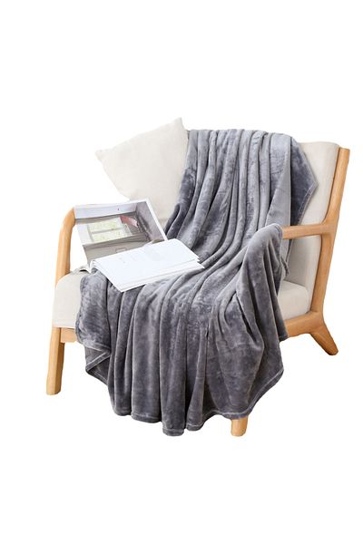 Choice 100X140cm grey Soft Warm Coral Fleece Flannel Blankets for Beds Faux Fur Mink Throw Solid Color Sofa