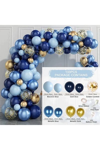 Choice as picture 133pcs Blue Metallic Balloons Garland Kit Gold Confetti Balloon Arch Birthday Wedding Par