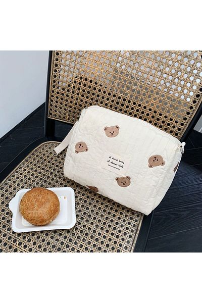 XMSJ Bears Cotton Portable Storage Bag Zipper Embroidery Diaper Bag Reusable Nappy Sanitary Pads Organize