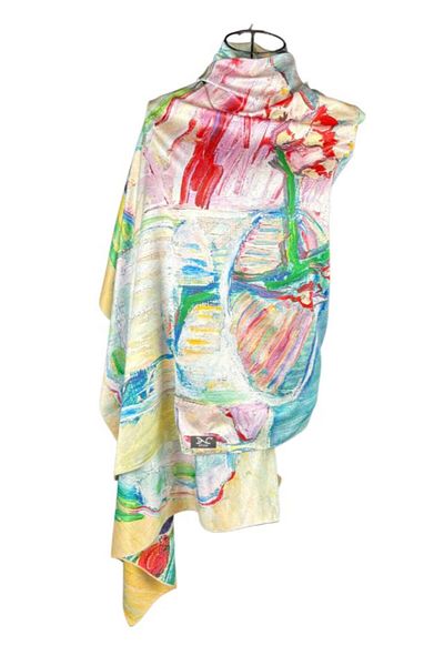 DACSHOP Esarfa tip sal cu 2 fete pictata rosu bordo/verde