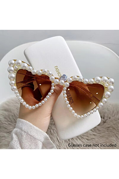 Choice نظارات شمسية نسائية جديدة فاخرة باللون البني بتصميم قلب لامع على شكل ل...