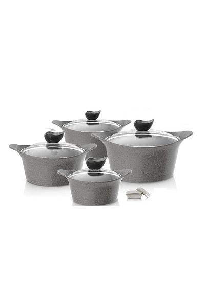 NEOFLAM Eni Granite Cookware Set With Glass Cover, 8 Pieces, Grey